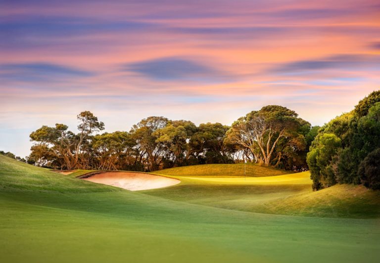 Golf course at sunset