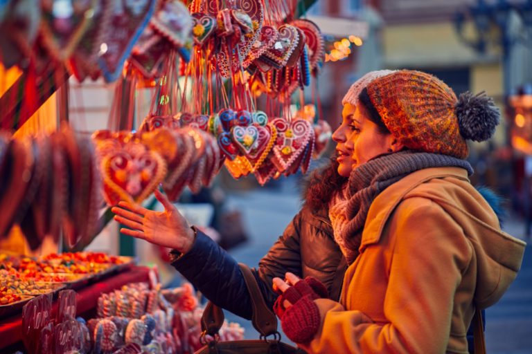 People Buying Food at Christmas Market